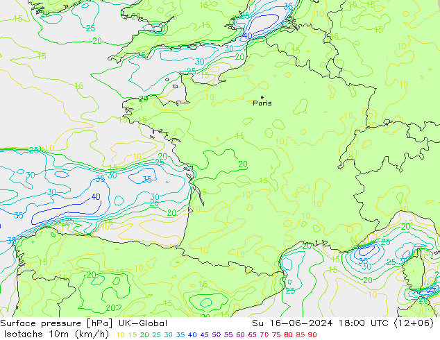 Isotachen (km/h) UK-Global So 16.06.2024 18 UTC