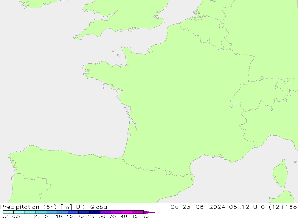 Precipitação (6h) UK-Global Dom 23.06.2024 12 UTC
