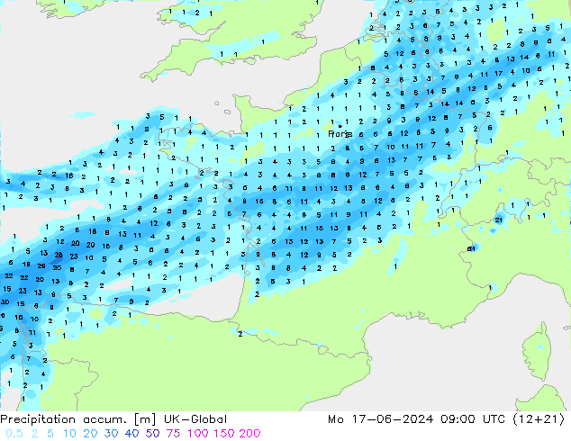 Precipitation accum. UK-Global pon. 17.06.2024 09 UTC