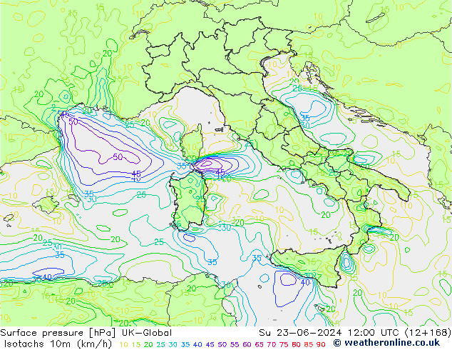 Isotachs (kph) UK-Global dim 23.06.2024 12 UTC