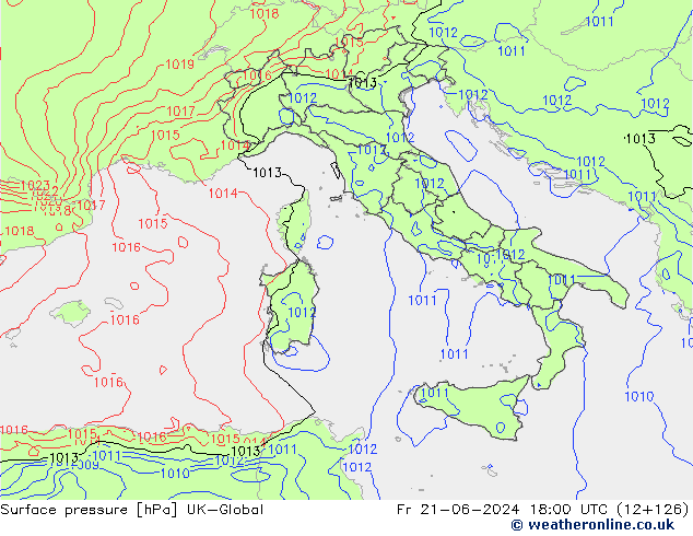 Atmosférický tlak UK-Global Pá 21.06.2024 18 UTC