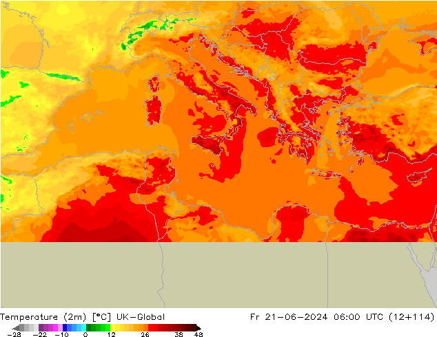 Temperature (2m) UK-Global Fr 21.06.2024 06 UTC