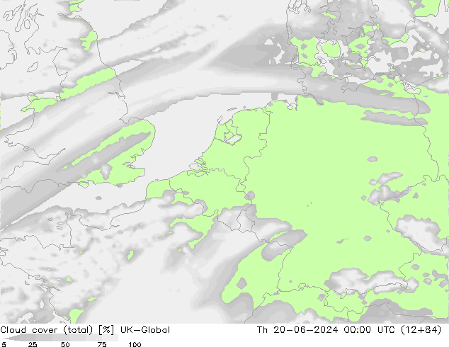 Cloud cover (total) UK-Global Th 20.06.2024 00 UTC