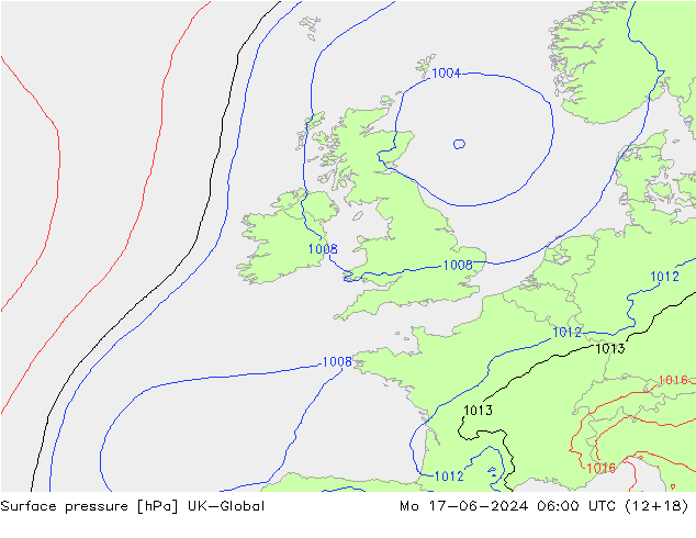 Pressione al suolo UK-Global lun 17.06.2024 06 UTC