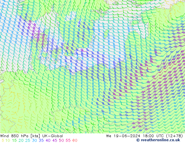 Wind 850 hPa UK-Global We 19.06.2024 18 UTC