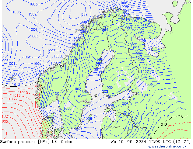 pression de l'air UK-Global mer 19.06.2024 12 UTC