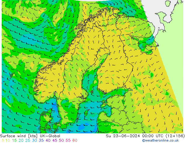 Surface wind UK-Global Ne 23.06.2024 00 UTC