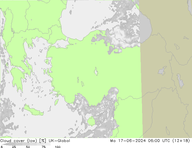 Cloud cover (low) UK-Global Mo 17.06.2024 06 UTC