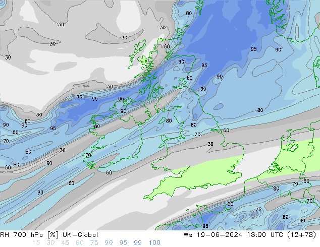 RH 700 hPa UK-Global mer 19.06.2024 18 UTC