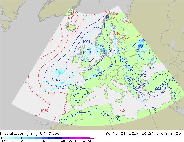 降水 UK-Global 星期日 16.06.2024 21 UTC