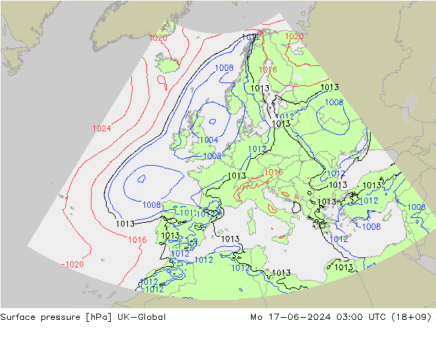 Pressione al suolo UK-Global lun 17.06.2024 03 UTC