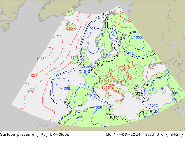 Surface pressure UK-Global Mo 17.06.2024 18 UTC