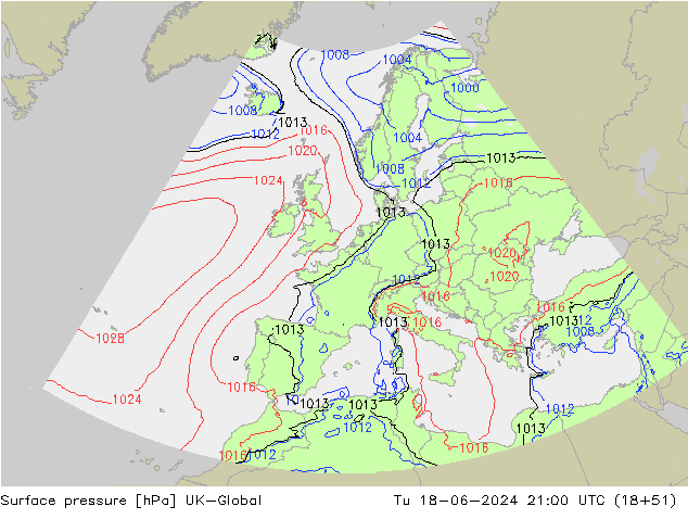 Pressione al suolo UK-Global mar 18.06.2024 21 UTC