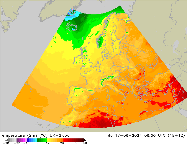 Sıcaklık Haritası (2m) UK-Global Pzt 17.06.2024 06 UTC