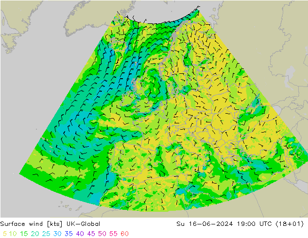 风 10 米 UK-Global 星期日 16.06.2024 19 UTC