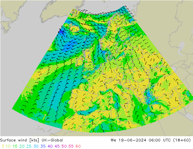 风 10 米 UK-Global 星期三 19.06.2024 06 UTC