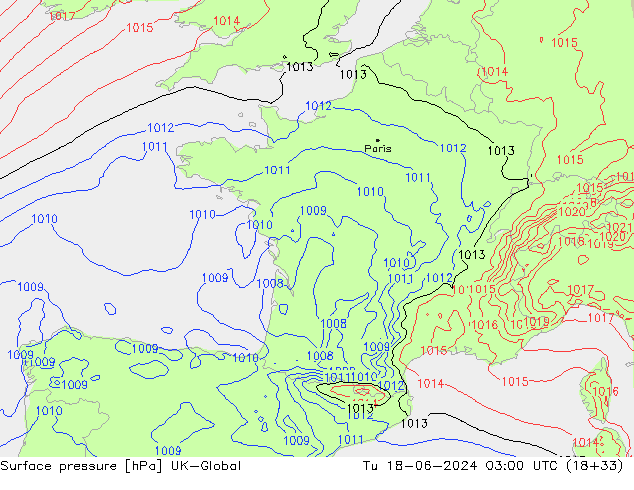 Atmosférický tlak UK-Global Út 18.06.2024 03 UTC