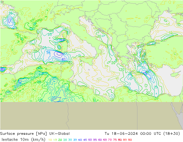 Isotachs (kph) UK-Global Ter 18.06.2024 00 UTC