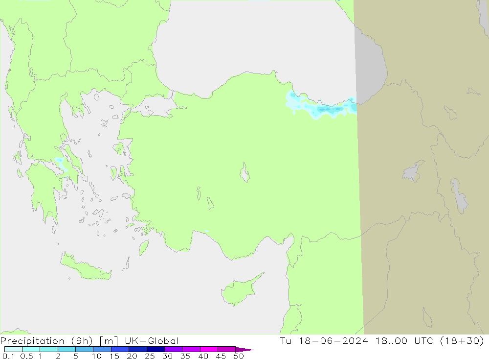 Precipitation (6h) UK-Global Tu 18.06.2024 00 UTC