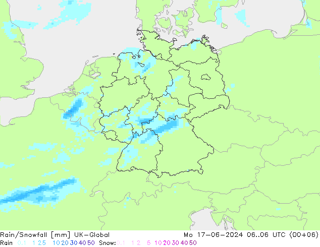 Rain/Snowfall UK-Global Mo 17.06.2024 06 UTC