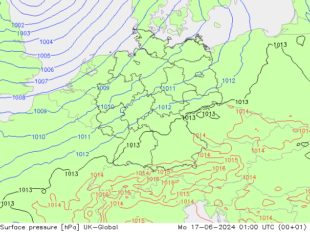 Presión superficial UK-Global lun 17.06.2024 01 UTC