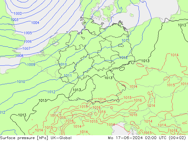Surface pressure UK-Global Mo 17.06.2024 02 UTC