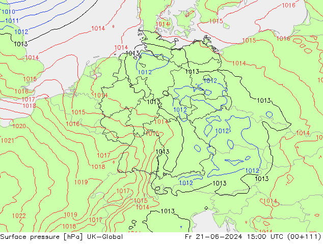 Surface pressure UK-Global Fr 21.06.2024 15 UTC