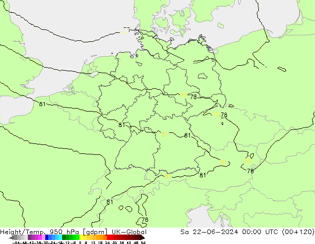 Height/Temp. 950 hPa UK-Global Sa 22.06.2024 00 UTC