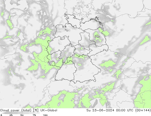 Nubes (total) UK-Global dom 23.06.2024 00 UTC