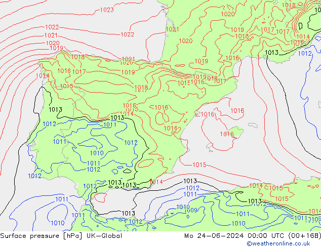 Surface pressure UK-Global Mo 24.06.2024 00 UTC