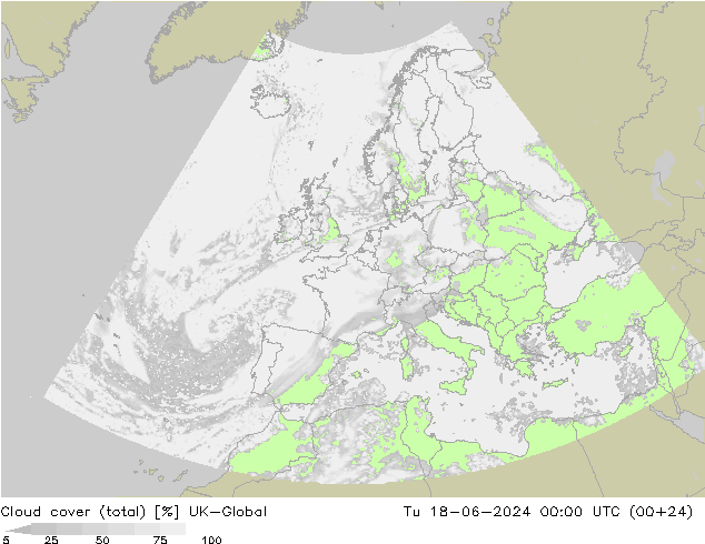 Cloud cover (total) UK-Global Tu 18.06.2024 00 UTC