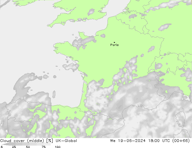 Cloud cover (middle) UK-Global We 19.06.2024 18 UTC