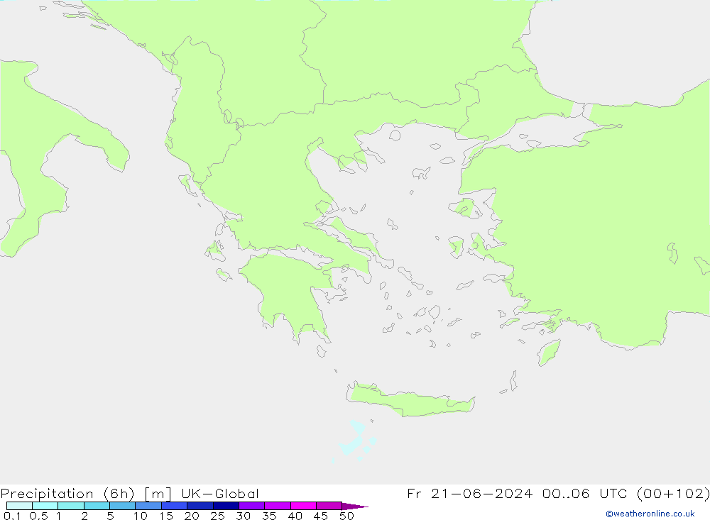 Precipitation (6h) UK-Global Fr 21.06.2024 06 UTC