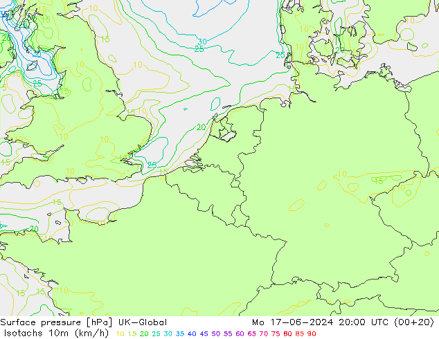 Eşrüzgar Hızları (km/sa) UK-Global Pzt 17.06.2024 20 UTC