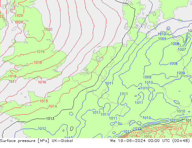 pression de l'air UK-Global mer 19.06.2024 00 UTC