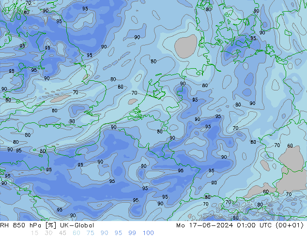 Humedad rel. 850hPa UK-Global lun 17.06.2024 01 UTC