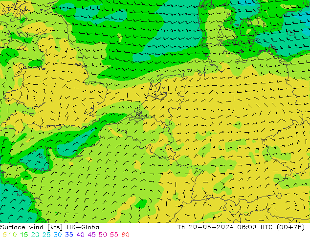 Surface wind UK-Global Th 20.06.2024 06 UTC