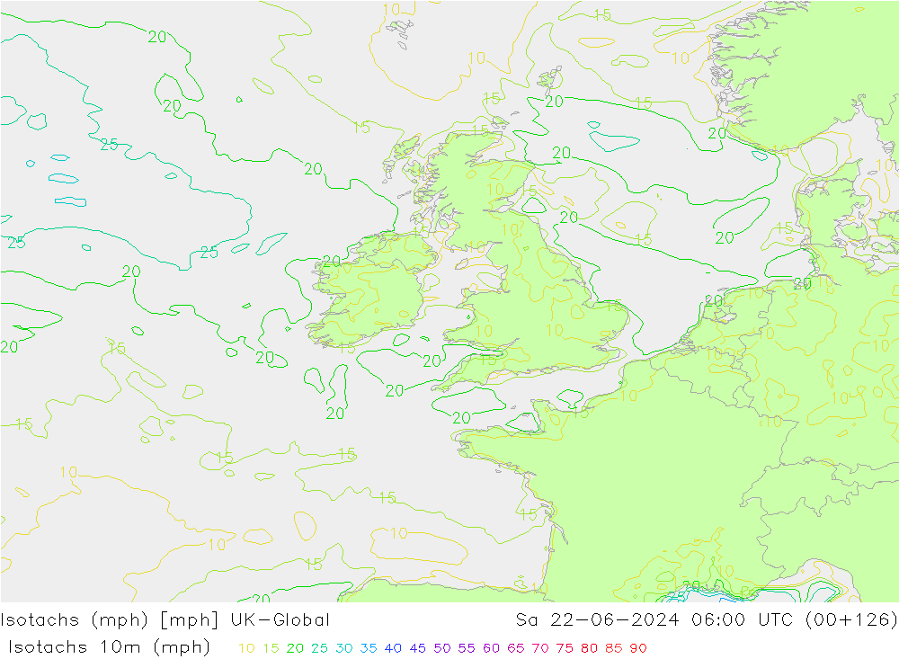 Isotachs (mph) UK-Global сб 22.06.2024 06 UTC