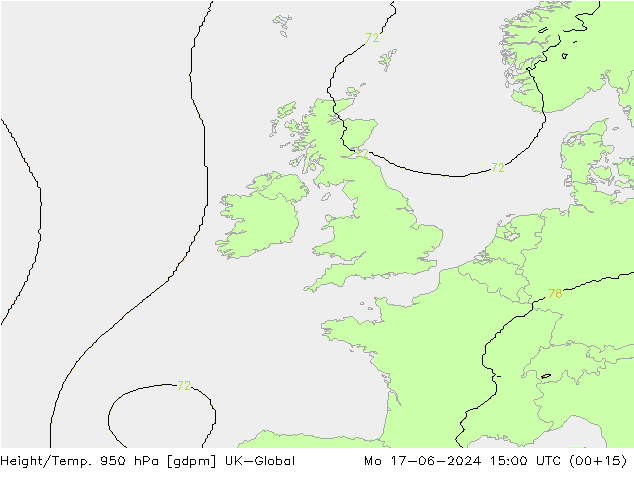Géop./Temp. 950 hPa UK-Global lun 17.06.2024 15 UTC