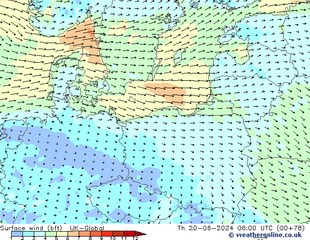 Rüzgar 10 m (bft) UK-Global Per 20.06.2024 06 UTC