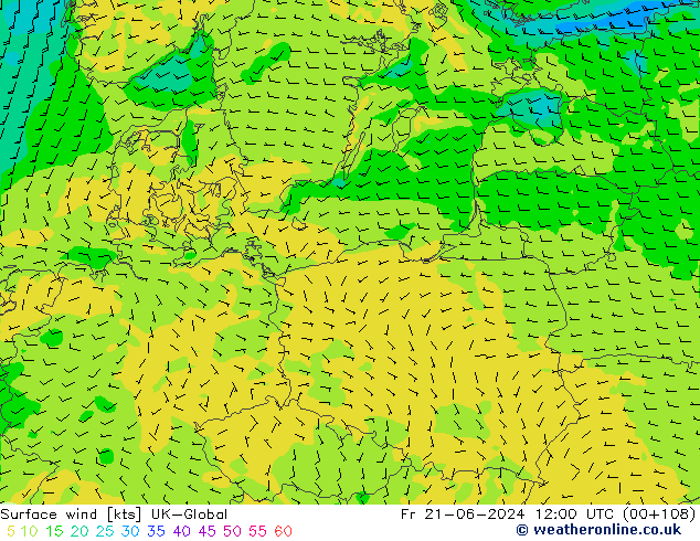 Wind 10 m UK-Global vr 21.06.2024 12 UTC