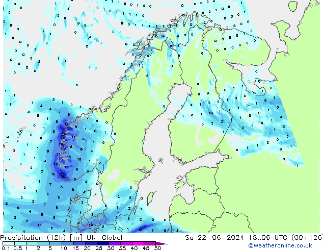 Yağış (12h) UK-Global Cts 22.06.2024 06 UTC