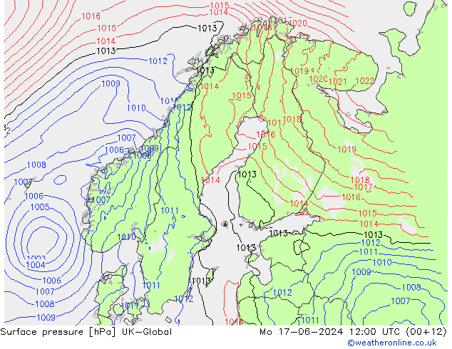 地面气压 UK-Global 星期一 17.06.2024 12 UTC