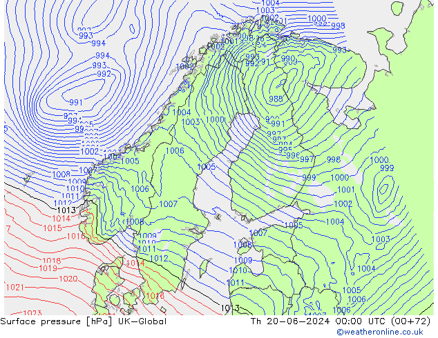 Surface pressure UK-Global Th 20.06.2024 00 UTC