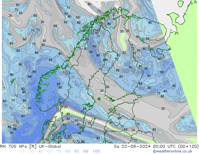 RH 700 hPa UK-Global Sa 22.06.2024 00 UTC