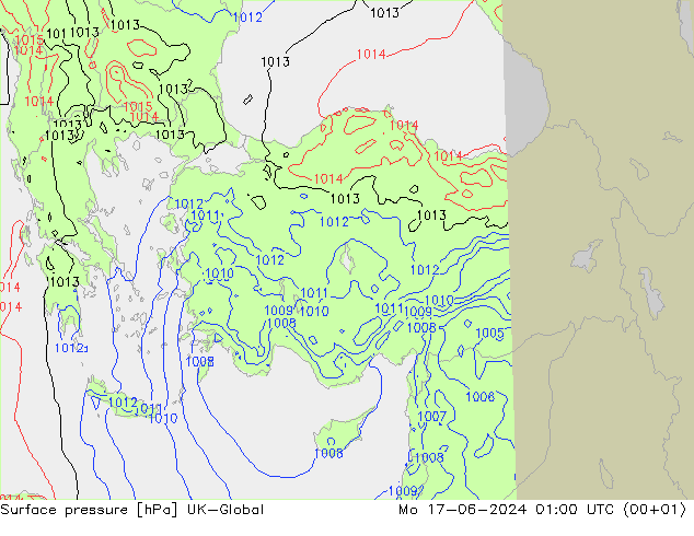 Surface pressure UK-Global Mo 17.06.2024 01 UTC