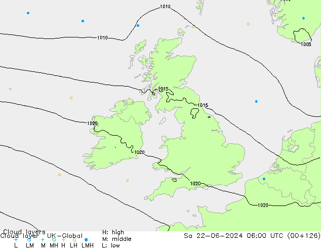 Cloud layer UK-Global sáb 22.06.2024 06 UTC