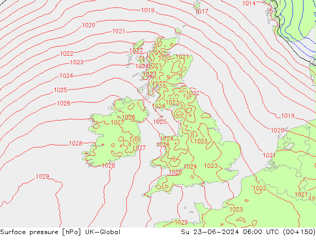Presión superficial UK-Global dom 23.06.2024 06 UTC