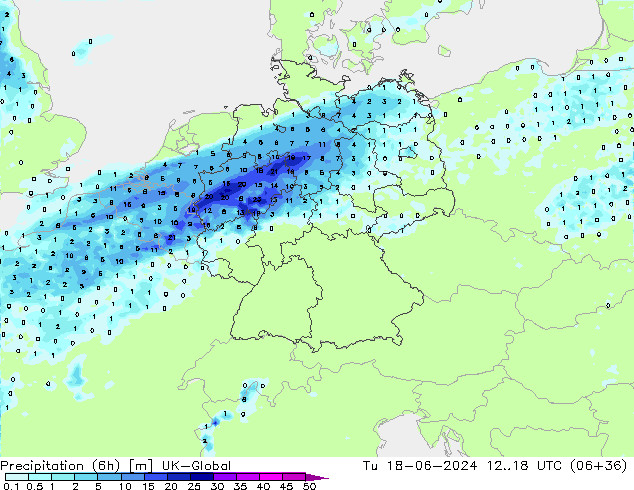 Precipitación (6h) UK-Global mar 18.06.2024 18 UTC
