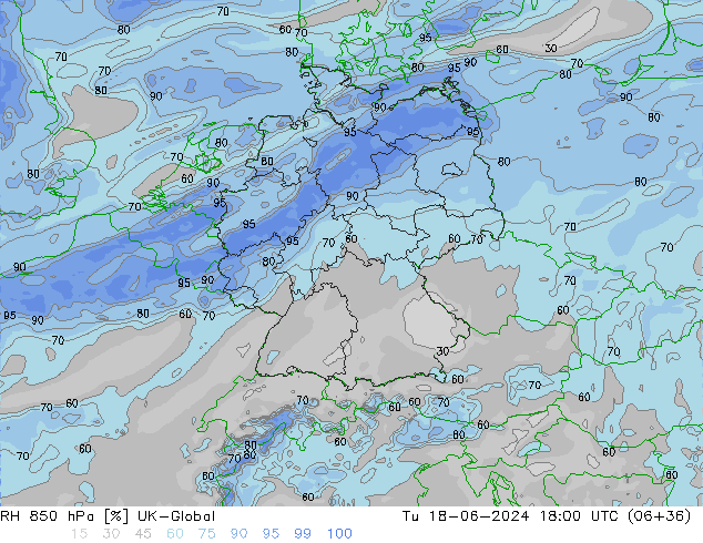 Humidité rel. 850 hPa UK-Global mar 18.06.2024 18 UTC